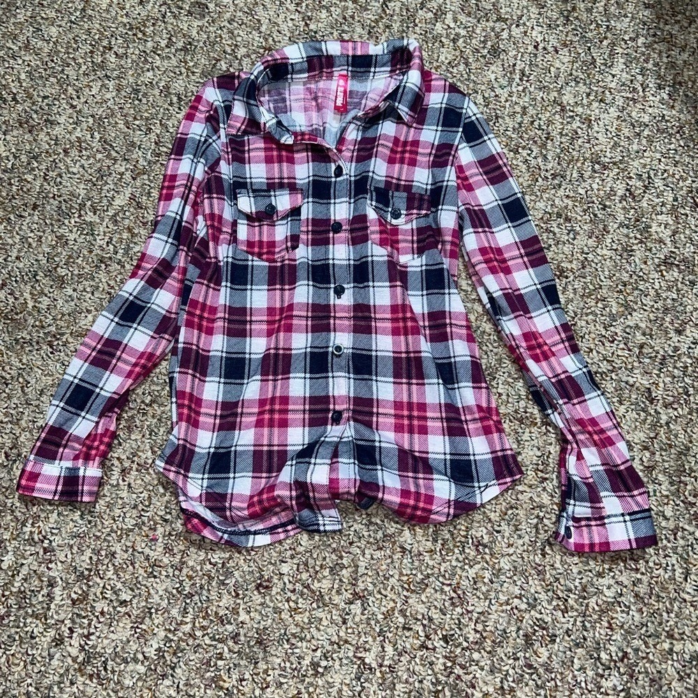 Plaid Kids Shirt - girls size 8 long sleeve shirt top button down soft